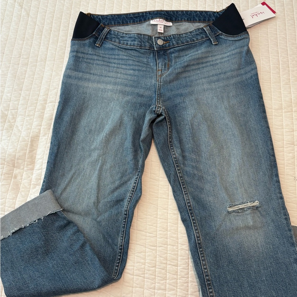 Maternity Light Blue Stretch Jeans with Dark Navy Waistband